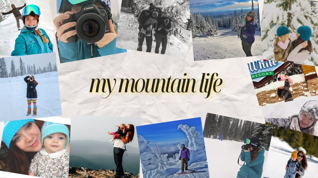 “My family exploring Big White Mountain during our years living on the hill.” “Young mom walking with her children on Big White Mountain during winter.”