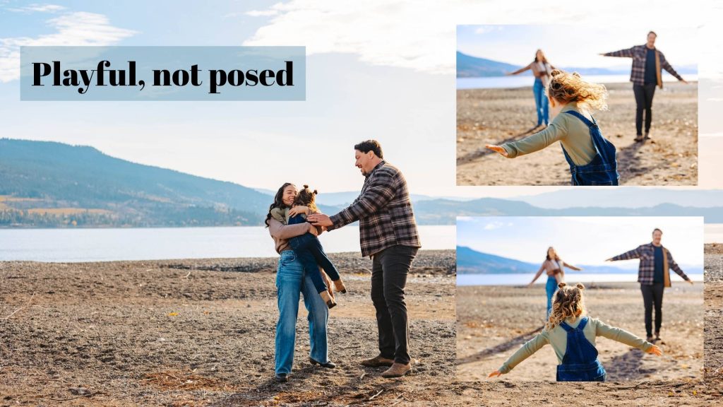 family playing on okanagan beach
