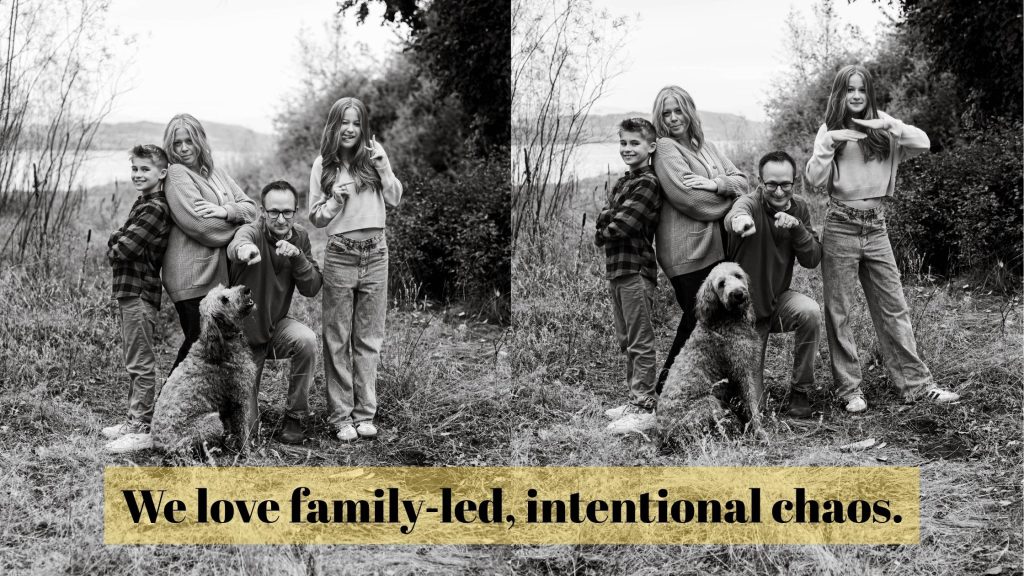 family being silly at fintry okanagan beach